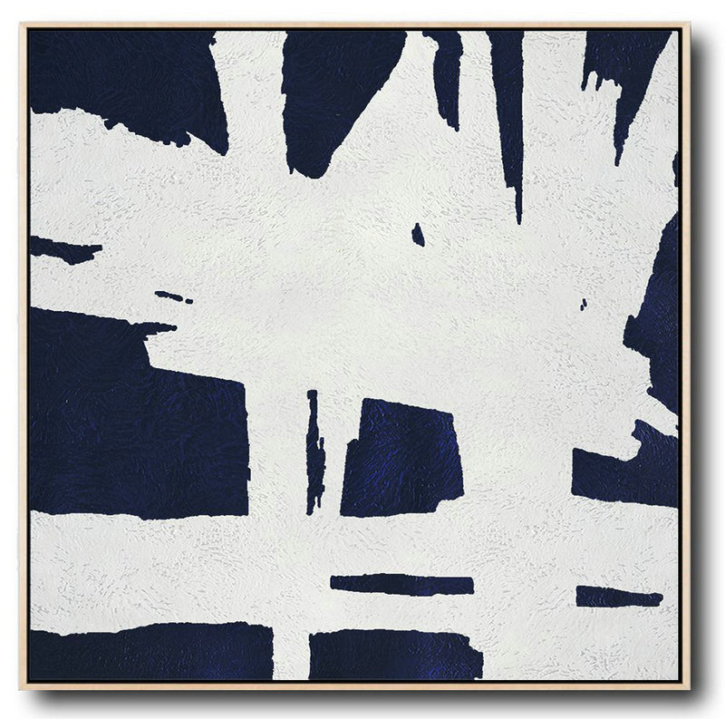 Large Abstract Painting On Canvas,Hand Painted Navy Minimalist Painting On Canvas,Contemporary Canvas Paintings